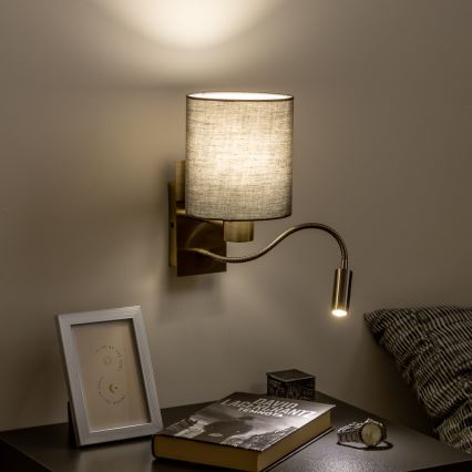 Brilagi - LED Lampada flessibile da muro NUBILA 1xE27/25W/230V + LED/3W ottone/antracite
