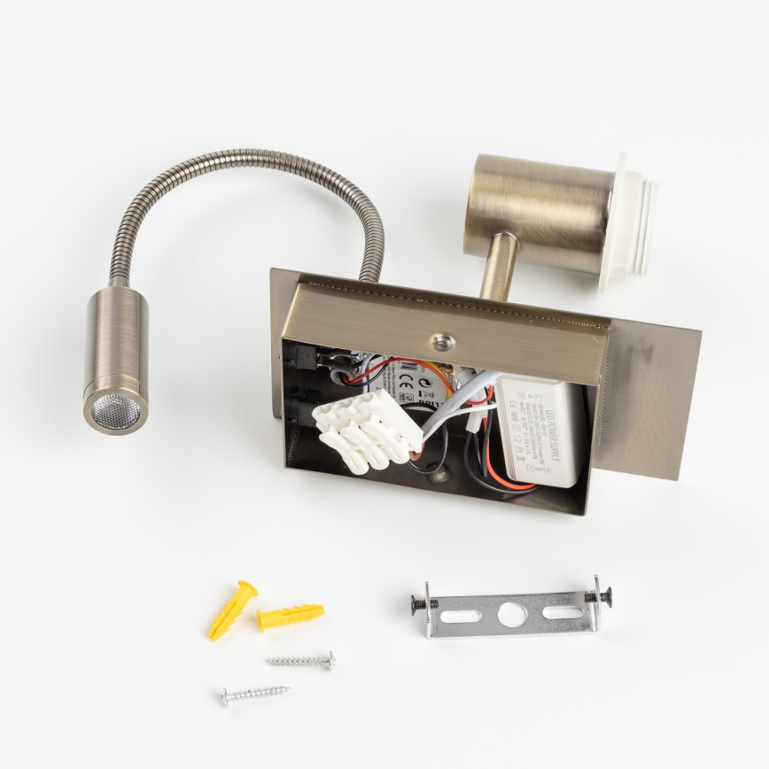 Brilagi - LED Lampada flessibile da muro NUBILA 1xE27/25W/230V + LED/3W ottone/bianco