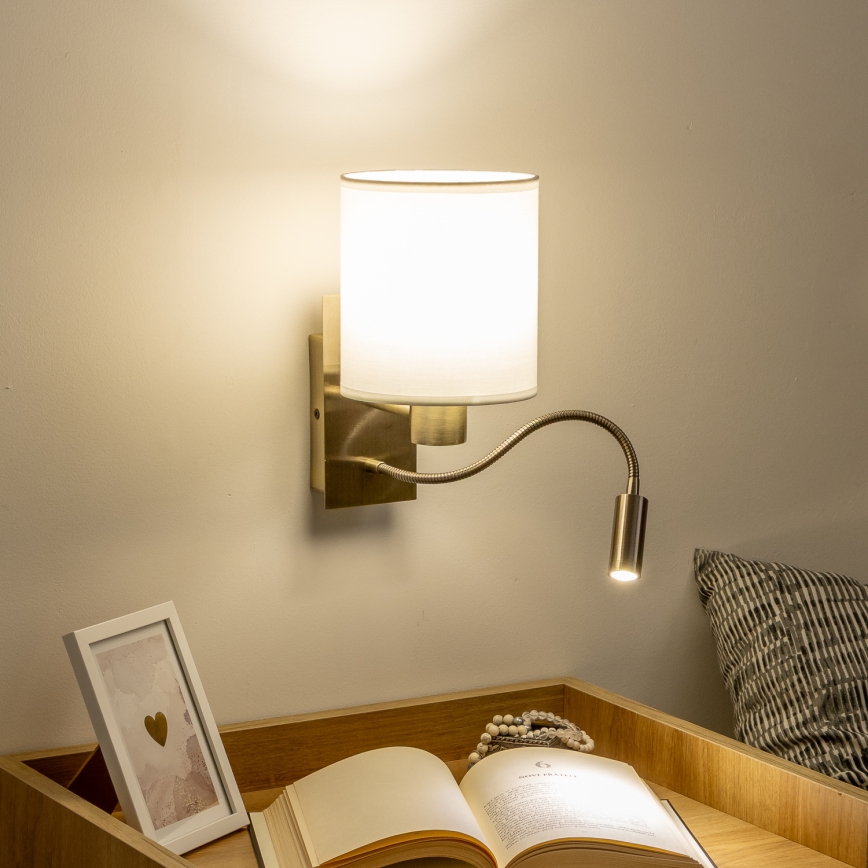 Brilagi - LED Lampada flessibile da muro NUBILA 1xE27/25W/230V + LED/3W ottone/bianco