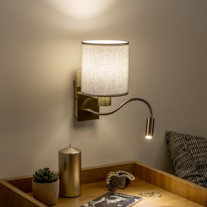 Brilagi - LED Lampada flessibile da muro NUBILA 1xE27/25W/230V + LED/3W ottone/grigio