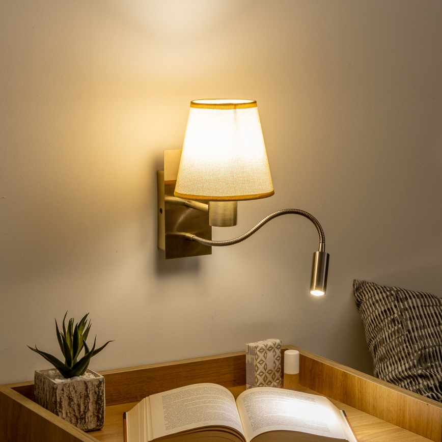 Brilagi - LED Lampada flessibile da muro NUBILA 1xE27/25W/230V + LED/3W ottone/marrone chiaro