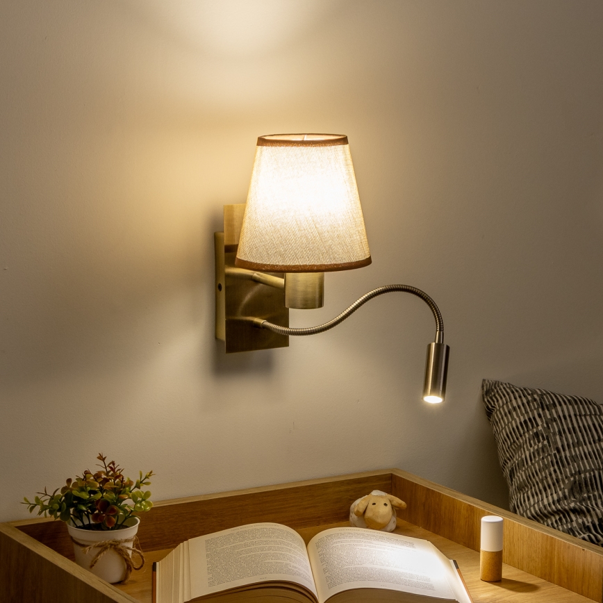 Brilagi - LED Lampada flessibile da muro NUBILA 1xE27/25W/230V + LED/3W ottone/marrone