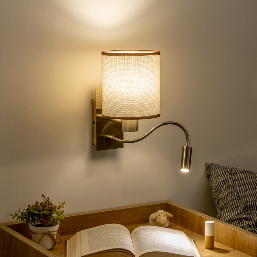 Brilagi - LED Lampada flessibile da muro NUBILA 1xE27/25W/230V + LED/3W ottone/marrone
