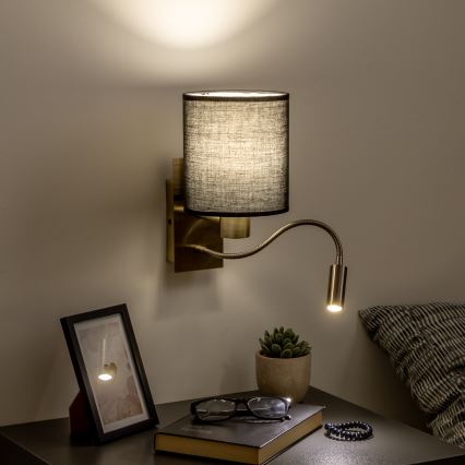 Brilagi - LED Lampada flessibile da muro NUBILA 1xE27/25W/230V + LED/3W ottone/nero