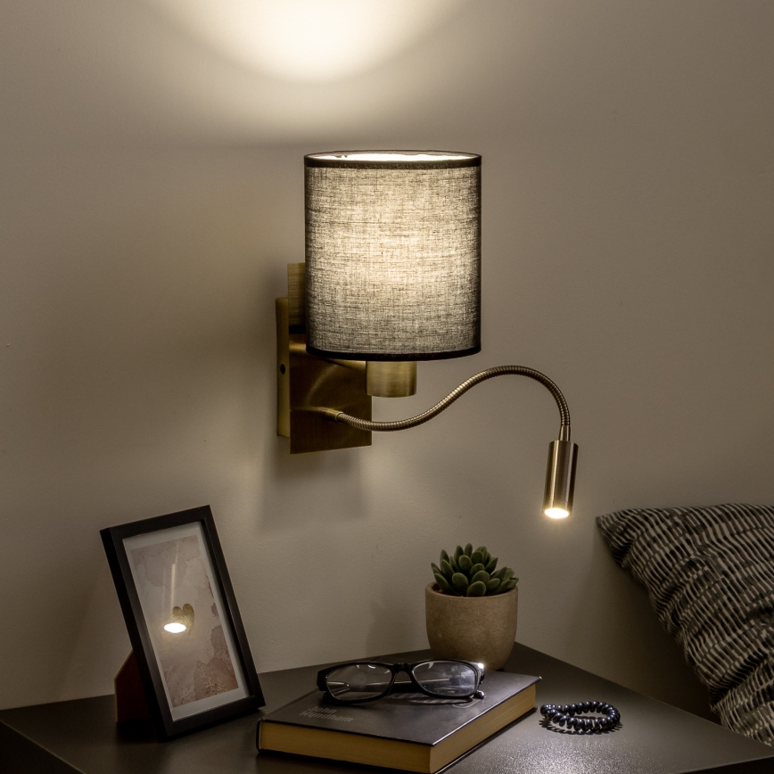Brilagi - LED Lampada flessibile da muro NUBILA 1xE27/25W/230V + LED/3W ottone/nero