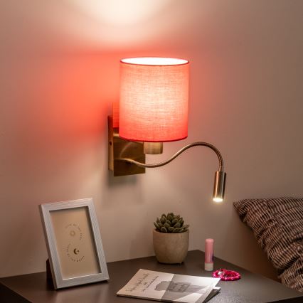 Brilagi - LED Lampada flessibile da muro NUBILA 1xE27/25W/230V + LED/3W ottone/rosa
