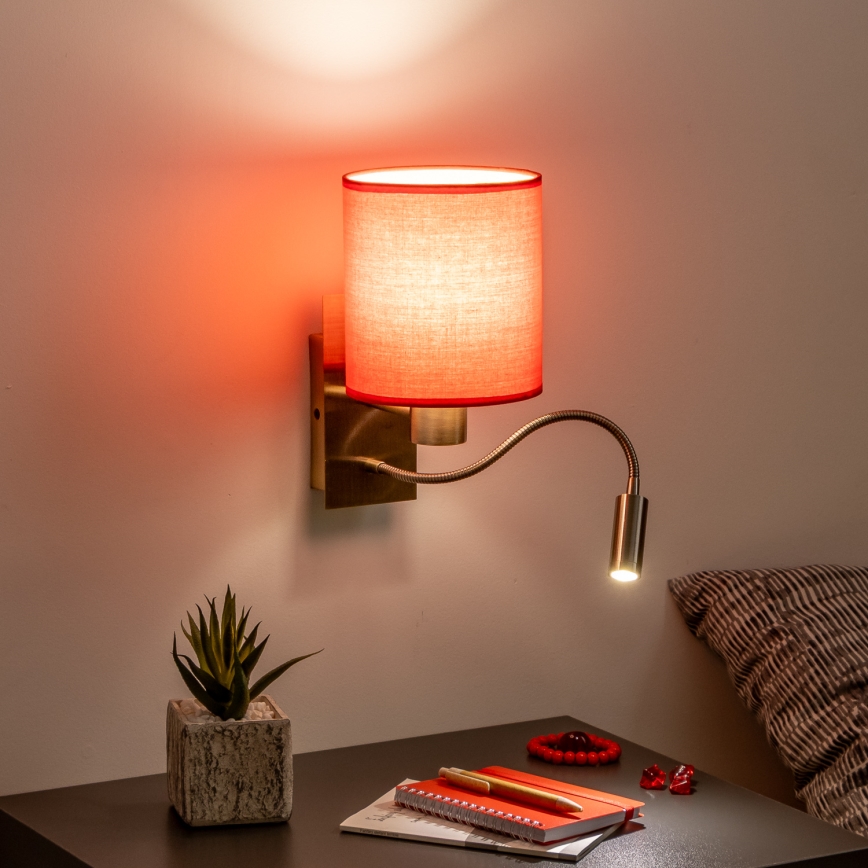Brilagi - LED Lampada flessibile da muro NUBILA 1xE27/25W/230V + LED/3W ottone/rosso