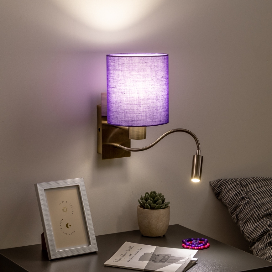 Brilagi - LED Lampada flessibile da muro NUBILA 1xE27/25W/230V + LED/3W ottone/viola