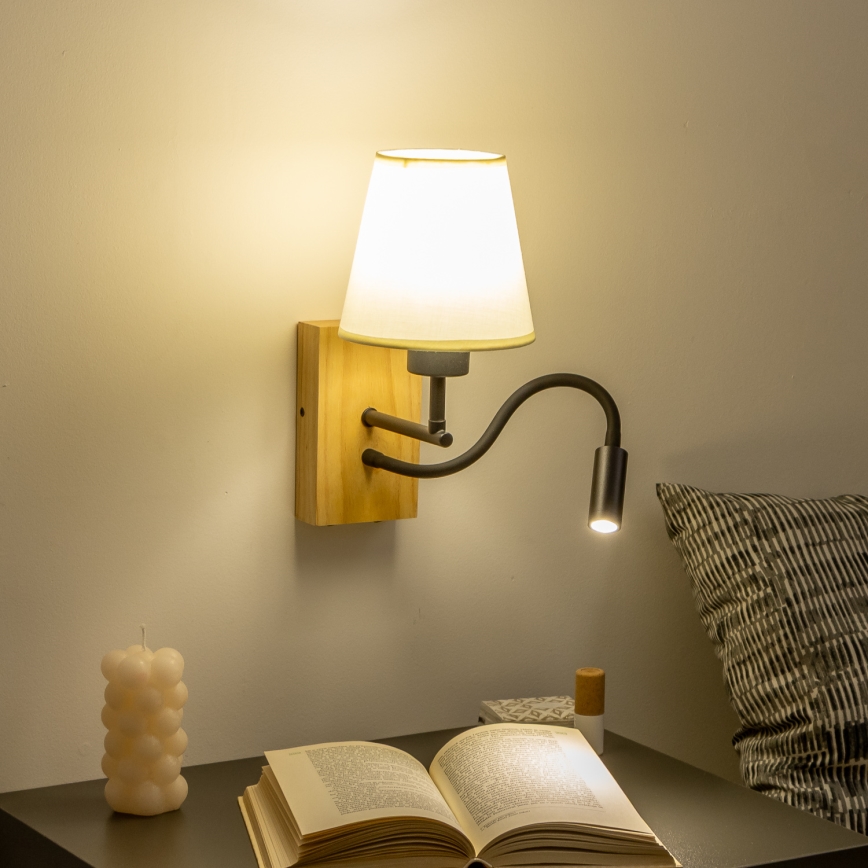 Brilagi - LED Lampada flessibile da muro NUBILA WOOD 1xE27/25W/230V + LED/3W quercia/bianco