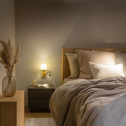 Brilagi - LED Lampada flessibile da muro NUBILA WOOD 1xE27/25W/230V + LED/3W quercia/bianco
