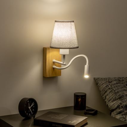 Brilagi - LED Lampada flessibile da muro NUBILA WOOD 1xE27/25W/230V + LED/3W quercia/grigio