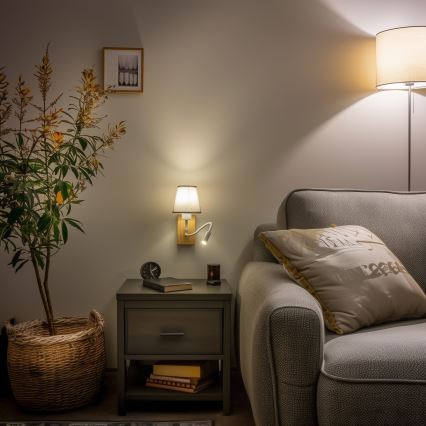 Brilagi - LED Lampada flessibile da muro NUBILA WOOD 1xE27/25W/230V + LED/3W quercia/grigio