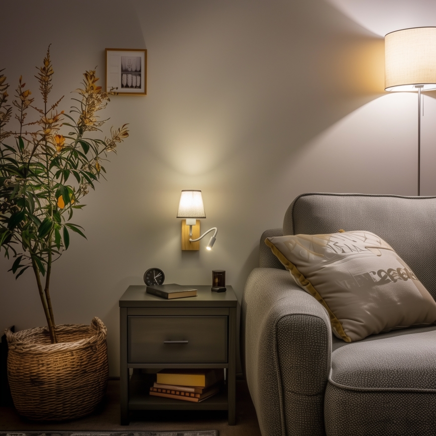 Brilagi - LED Lampada flessibile da muro NUBILA WOOD 1xE27/25W/230V + LED/3W quercia/grigio