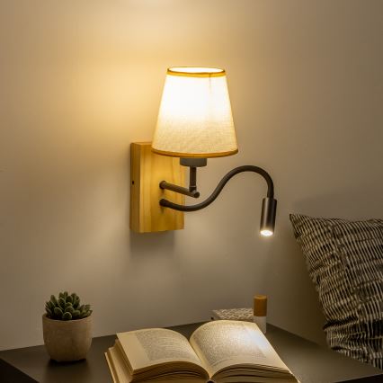 Brilagi - LED Lampada flessibile da muro NUBILA WOOD 1xE27/25W/230V + LED/3W quercia/marrone chiaro