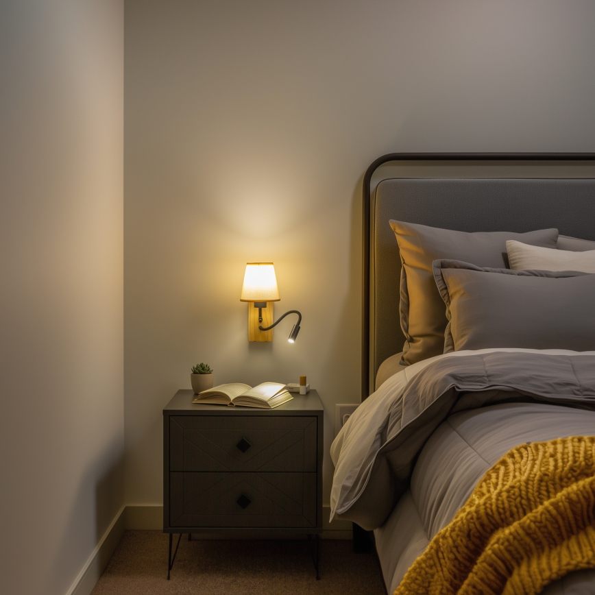 Brilagi - LED Lampada flessibile da muro NUBILA WOOD 1xE27/25W/230V + LED/3W quercia/marrone chiaro