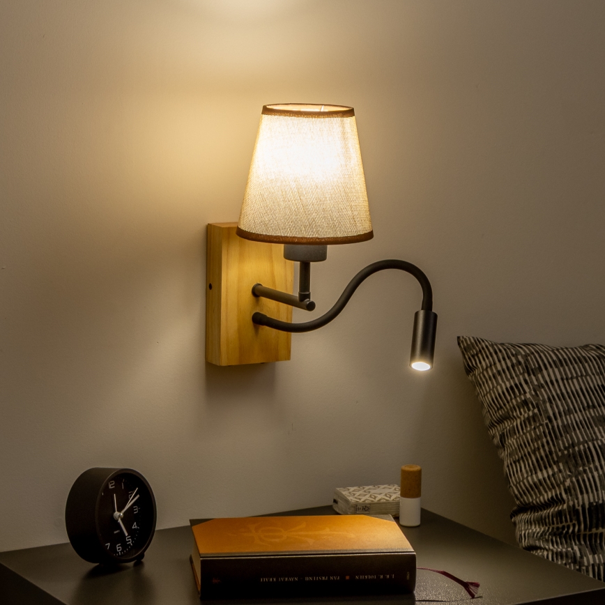 Brilagi - LED Lampada flessibile da muro NUBILA WOOD 1xE27/25W/230V + LED/3W quercia/marrone