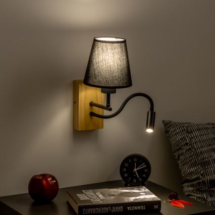 Brilagi - LED Lampada flessibile da muro NUBILA WOOD 1xE27/25W/230V + LED/3W quercia/nero