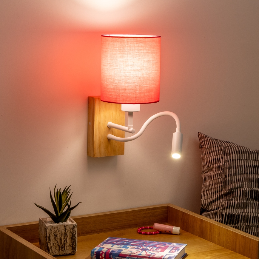 Brilagi - LED Lampada flessibile da muro NUBILA WOOD 1xE27/25W/230V + LED/3W quercia/rosa