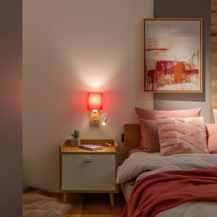 Brilagi - LED Lampada flessibile da muro NUBILA WOOD 1xE27/25W/230V + LED/3W quercia/rosa