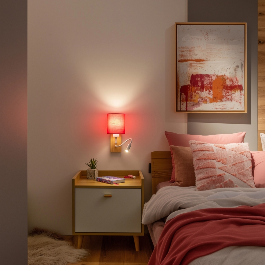 Brilagi - LED Lampada flessibile da muro NUBILA WOOD 1xE27/25W/230V + LED/3W quercia/rosa