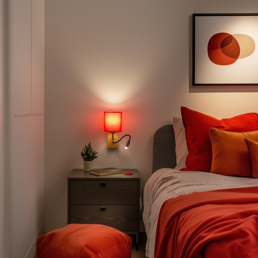 Brilagi - LED Lampada flessibile da muro NUBILA WOOD 1xE27/25W/230V + LED/3W quercia/rosso