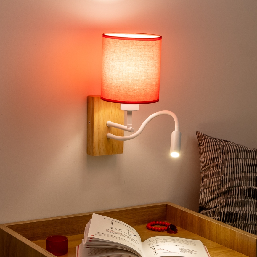 Brilagi - LED Lampada flessibile da muro NUBILA WOOD 1xE27/25W/230V + LED/3W quercia/rosso