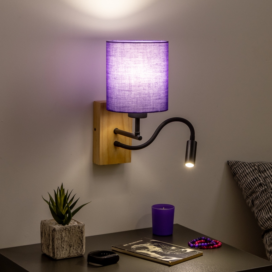 Brilagi - LED Lampada flessibile da muro NUBILA WOOD 1xE27/25W/230V + LED/3W quercia/viola