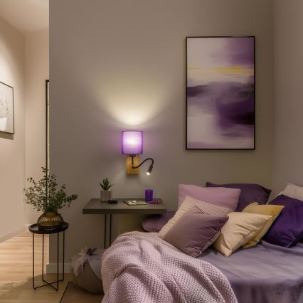 Brilagi - LED Lampada flessibile da muro NUBILA WOOD 1xE27/25W/230V + LED/3W quercia/viola