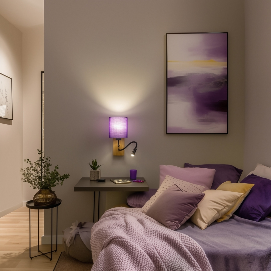 Brilagi - LED Lampada flessibile da muro NUBILA WOOD 1xE27/25W/230V + LED/3W quercia/viola