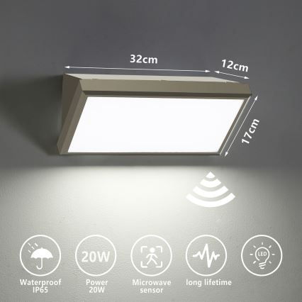 Brilagi - LED Applique da esterno con sensore TRIANGLE LED/20W/230V grigio IP65
