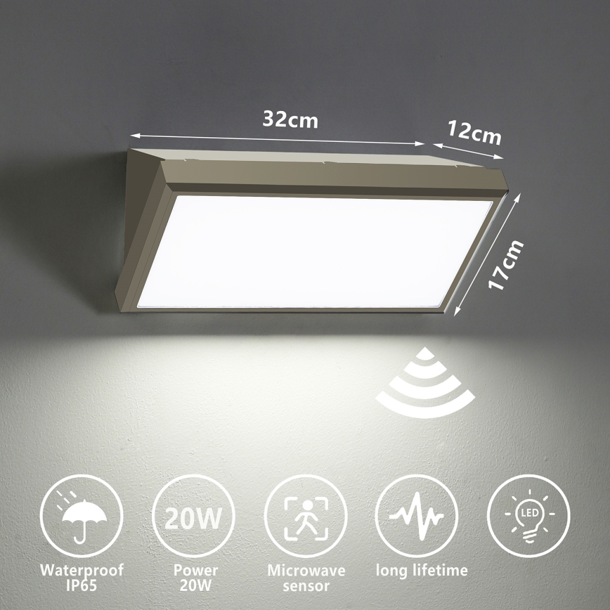 Brilagi - LED Applique da esterno con sensore TRIANGLE LED/20W/230V grigio IP65