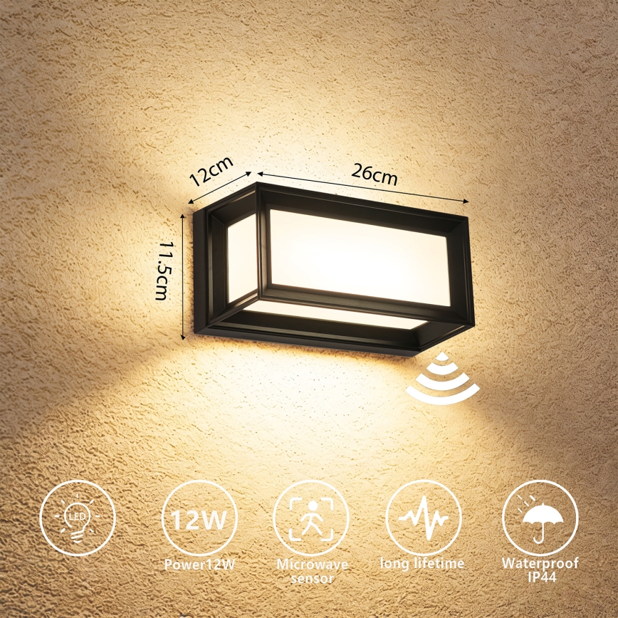 Brilagi - Applique da esterno con sensore PARKER LED/12W/230V nero IP44