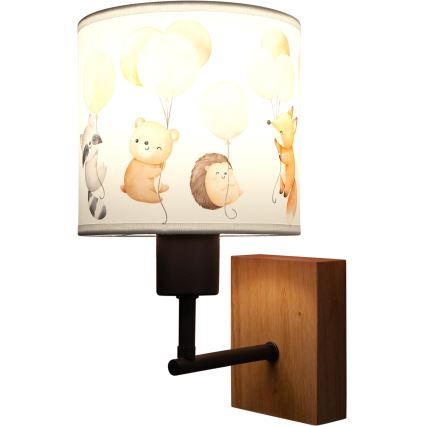 Brilagi - Lampe murale pour enfants BOBO WOOD 1xE27/25W/230V chêne/noir/blanc/motifs animaux