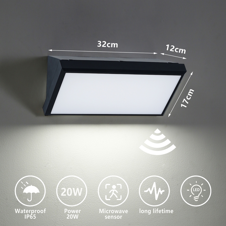 Brilagi - Applique murale d'extérieur LED avec détecteur TRIANGLE LED/20W/230V noir IP65