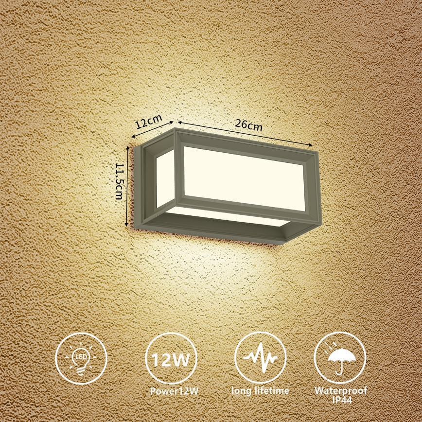 Brilagi - Applique murale d'extérieur PARKER LED/12W/230V grise IP44