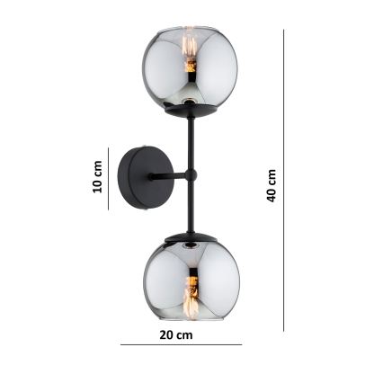 Brilagi - Applique murale DIOR 2xE27/60W/230V noir/gris fumé