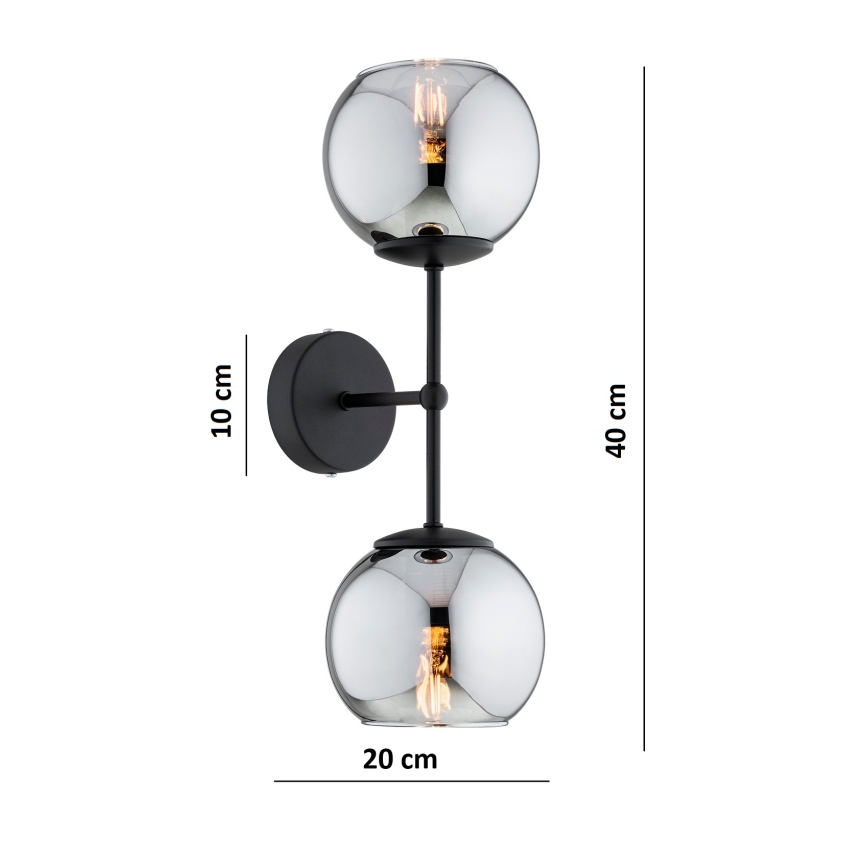 Brilagi - Applique murale DIOR 2xE27/60W/230V noir/gris fumé