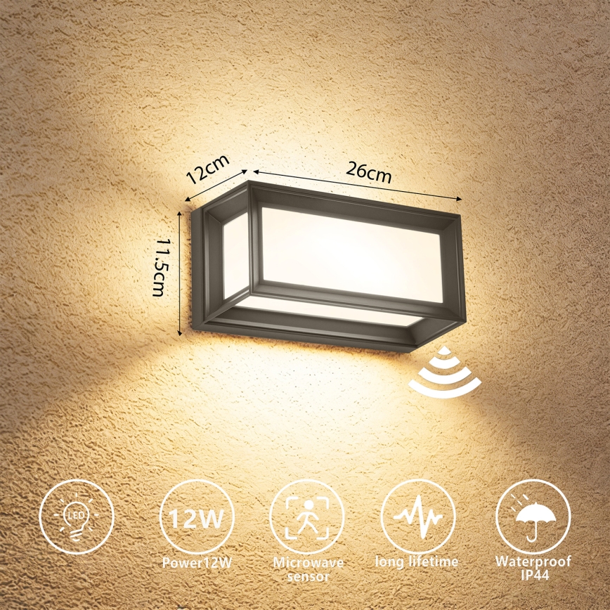 Brilagi - Applique murale LED d'extérieur avec détecteur PARKER LED/12W/230V anthracite IP44