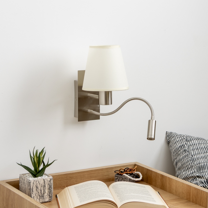 Brilagi - Applique murale flexible NUBILA 1xE27/25W/230V + LED/3W chrome mat/crème