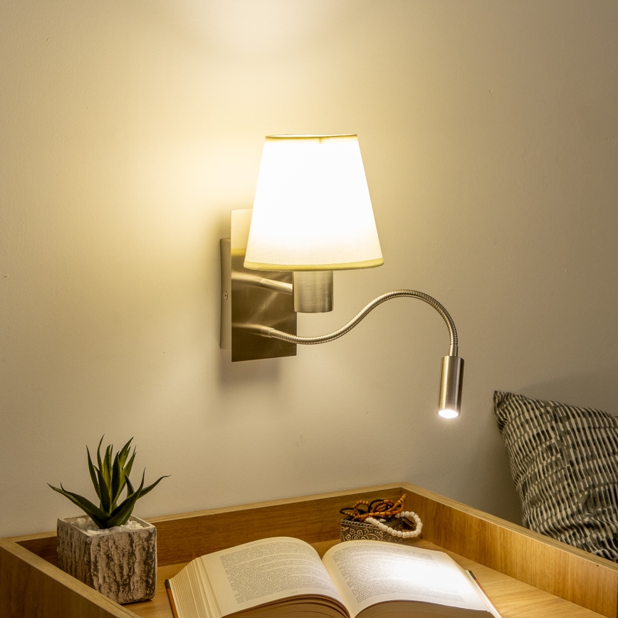 Brilagi - Applique murale flexible NUBILA 1xE27/25W/230V + LED/3W chrome mat/crème