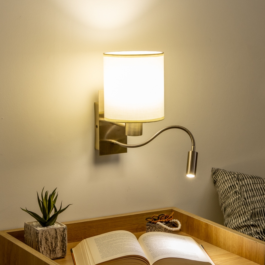 Brilagi - Applique murale flexible NUBILA 1xE27/25W/230V + LED/3W laiton/crème