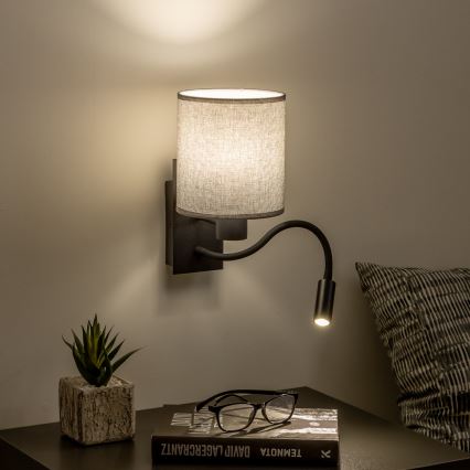 Brilagi - Applique murale flexible NUBILA 1xE27/25W/230V + LED/3W noir/gris