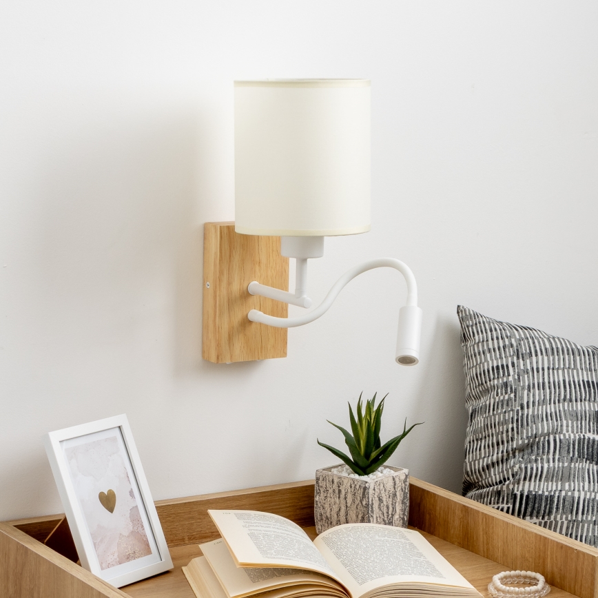 Brilagi - Applique murale flexible NUBILA WOOD 1xE27/25W/230V + LED/3W chêne/blanc/crème