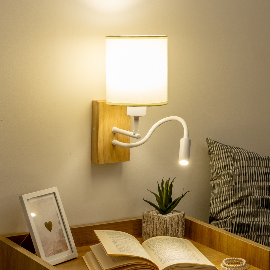 Brilagi - Applique murale flexible NUBILA WOOD 1xE27/25W/230V + LED/3W chêne/blanc/crème