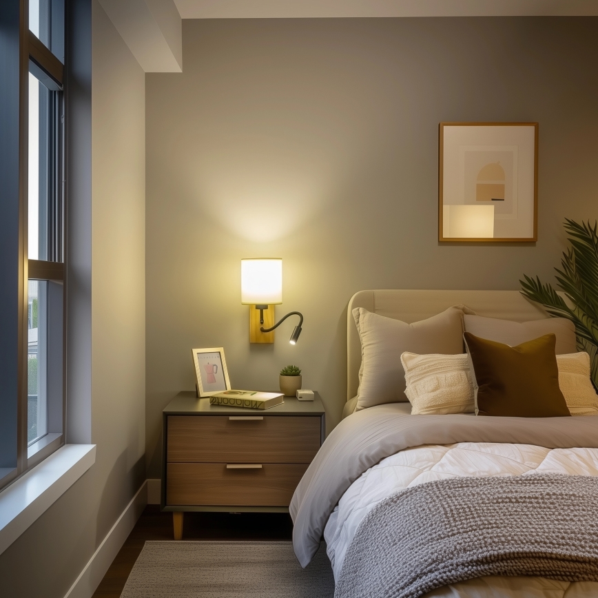 Brilagi - Applique murale flexible NUBILA WOOD 1xE27/25W/230V + LED/3W chêne/noir/crème