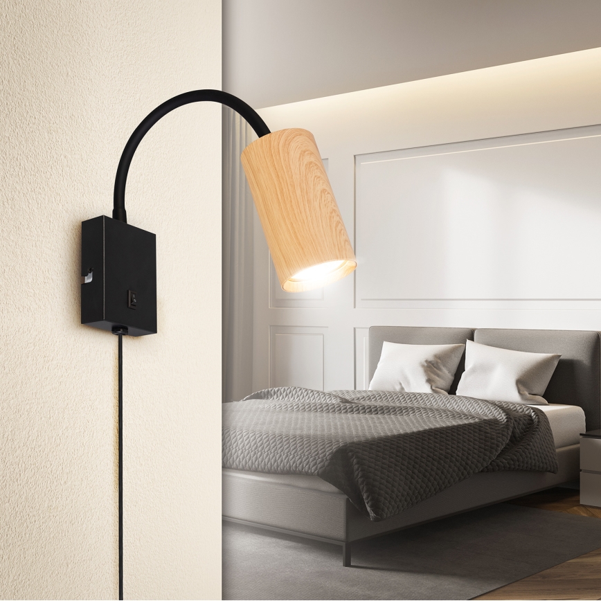 Brilagi - Applique murale flexible SELE 1xGU10/30W/230V noir/décor en chêne