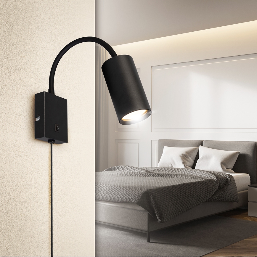 Brilagi - Applique murale flexible SELE avec interrupteur intégré, 1xGU10/30W/230V, noire