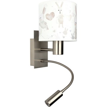 Brilagi - Applique murale LED enfantine flexible BOBO 1xE27/25W/230V + LED/3W chrome mat/blanc/motifs lapins