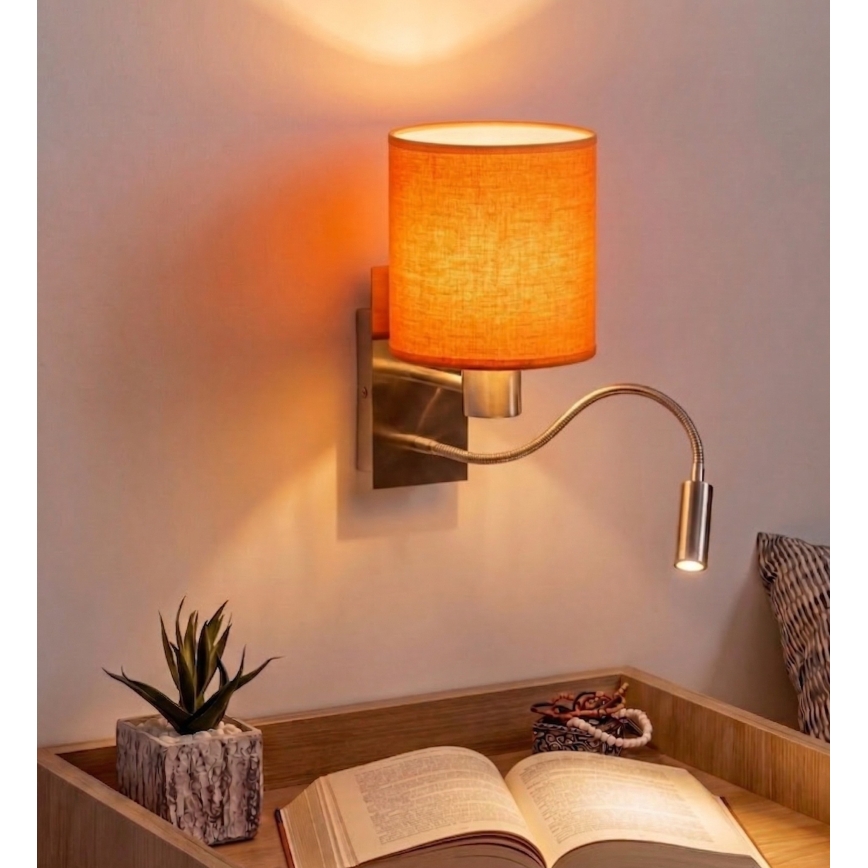 Brilagi - Applique murale LED flexible NUBILA 1xE27/25W/230V + LED/3W chrome mat/orange
