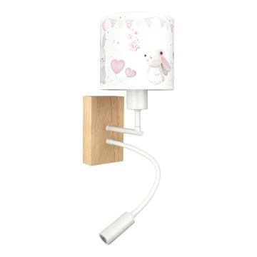 Brilagi - Applique murale LED flexible pour enfants BOBO WOOD 1xE27/25W/230V + LED/3W chêne/blanc/crème/petits lapins